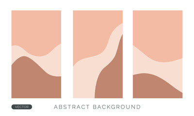 Set of minimalist background for social media stories or wallpaper phone. Hand-drawn vector illustrations with wave neutral color.