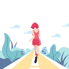 Flat Style Sports Girl Running and Training Illustration