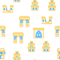 Castle Construction Vector Seamless Pattern Color Line Illustration