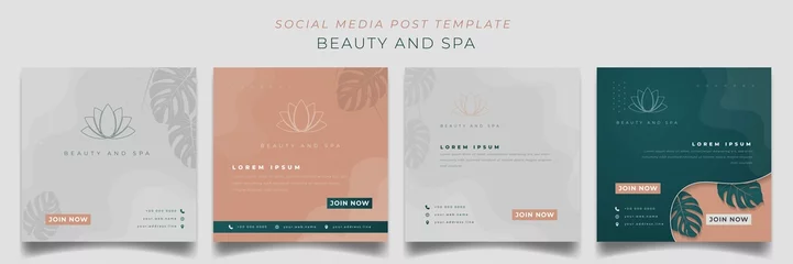 Tuinposter Set of social media post template with feminine background for beauty and spa advertisement © Labib_Retro