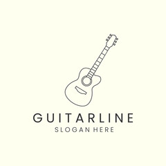 guitar with line art style logo icon template design. acoustic, melody,string,vector illustration