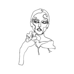 Line art young woman with flower