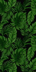 Naklejka na ściany i meble Abstract seamless tropical pattern with bright plants and leaves on a different backgrounds. Watercolor hand drawn illustration tropical leaf prints for wallpaper,textile.