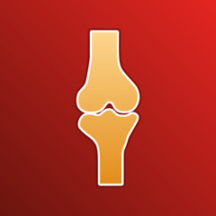 Knee joint sign. Golden gradient Icon with contours on redish Background. Illustration.
