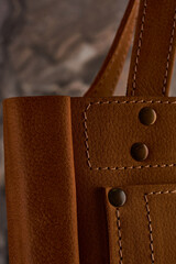 Large yellow women's bag made of genuine leather.