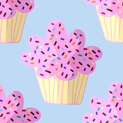 Cupcake seamless cartoon pattern for fabrics and packaging and linens and kids and wrapping paper and kitchen