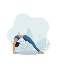 Woman doing yoga at home or in studio. Faceless flat vector illustration.