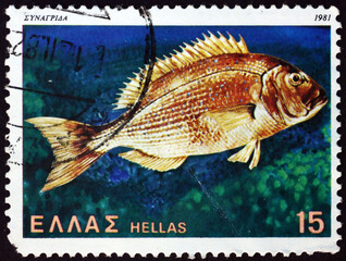 Postage stamp Greece 1981 common dentex, a fish