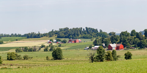 Amish farms in the rural countryside in Holmes County, Ohio