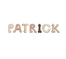 Patrick name in letters stylized as male reproductive organs as a decoration for parties