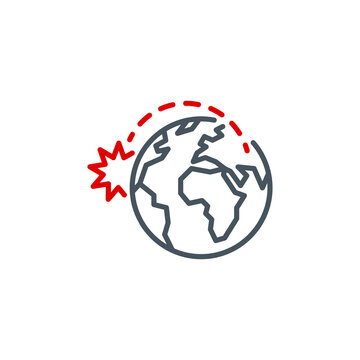 nuclear explosion on planet earth after missile rocket attack single outline icon isolated on white. outline symbol rocket attacks. design element war with editable thin line stroke. strike pictogram