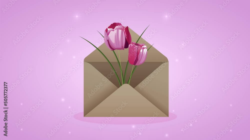 Poster roses in envelope romantic animation