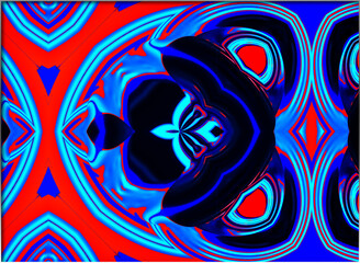 Abstract, Multiple Shapes, and Patterns, Red and Blue, within a Border   digital art