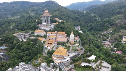 Georgetown, Penang Malaysia - May 17, 2022: The Kek Lok Si Temple. A hilltop temple characterized by colorful, intricate decor and many Buddha statues.