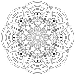 Colouring page, vector. Mandala 21, ethnic pattern, object isolated on white background.
