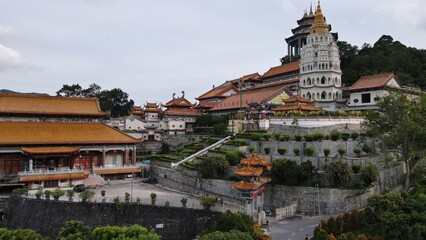 Georgetown, Penang Malaysia - May 17, 2022: The Kek Lok Si Temple. A hilltop temple characterized by colorful, intricate decor and many Buddha statues.