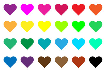 heart rainbow colored  Isolated jpeg image illustration on white background rainbow colored hearts in a row. Heart symbols in  unique color hues. Isolated illustration on white background. jpg