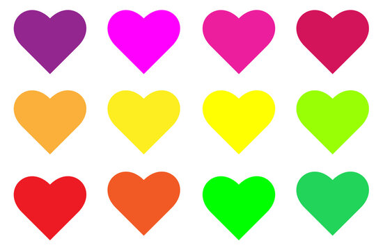 heart rainbow colored  Isolated jpeg image illustration on white background rainbow colored hearts in a row. Heart symbols in  unique color hues. Isolated illustration on white background. jpg