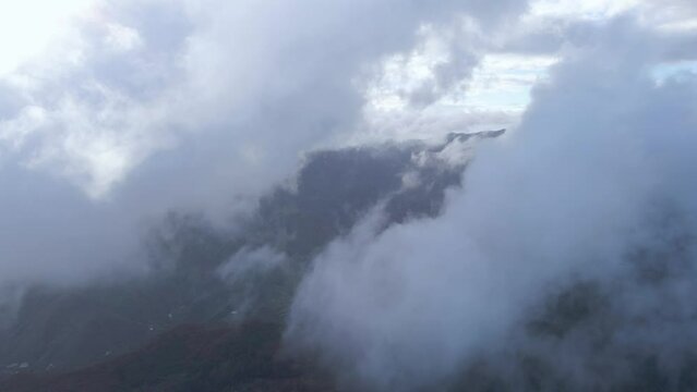 Incredible views through the clouds of the Canary volcanic island of La Gomera. Beautiful mountain views through the clouds