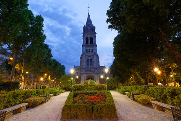 Fototapeta na wymiar The Gothic Catholic Saint Pierre church in Neuilly-sur-Seine in evening , France.