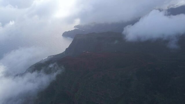 Incredible views through the clouds of the Canary volcanic island of La Gomera. Beautiful mountain views through the clouds