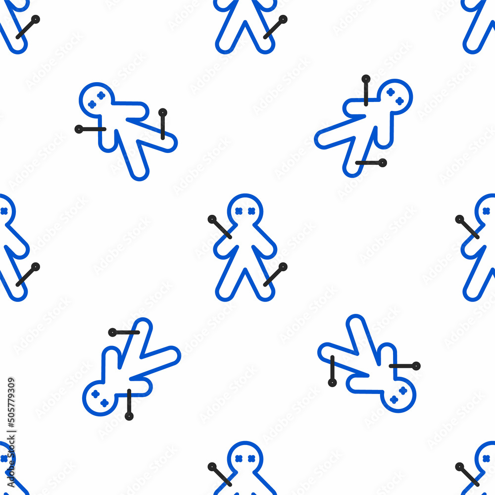 Wall mural Line Voodoo doll icon isolated seamless pattern on white background. Colorful outline concept. Vector