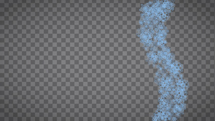 Snowflakes frame on transparent background. Christmas and Happy New Year. Isolated horizontal snowflakes frame for banners, gift cards, party invitation, partner compliment and special business offer