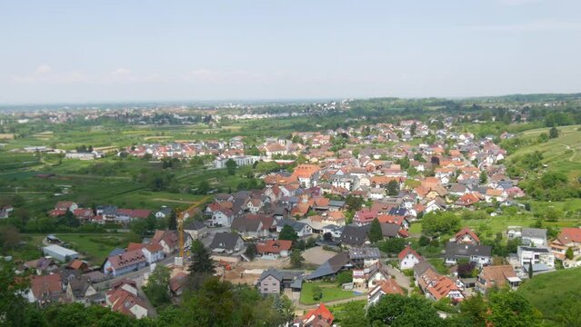 View of red authentic colorful German roofs. Typical German houses in Germany, aerial view