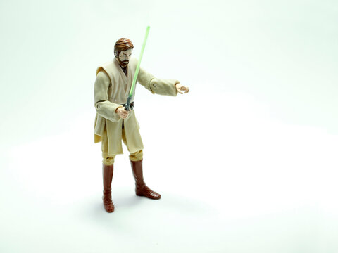 Obi-Wan Kenobi. Star Wars. Toy figure. Plastic doll. Jedi Master of the old Galactic Republic. Master of Anakin and Luke Skywalker. Clone Wars. Collectible figure. Toy for children from the movie.
