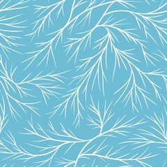 White branches on blue background. Winter pattern
