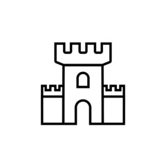 Castle vector icon fort line symbol tower. Castle tower logo stronghold medieval silhouette icon - obrazy, fototapety, plakaty