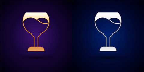 Gold and silver Wine glass icon isolated on black background. Wineglass sign. Vector
