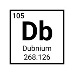 Dubnium chemical element sign. Dubnium atom element sign