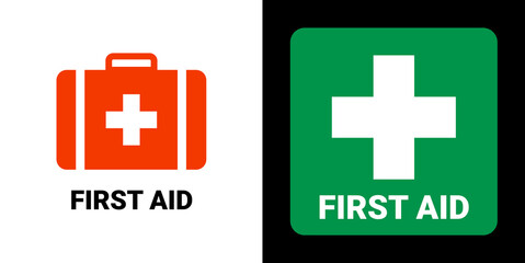 First aid icon symbol. Vector cross safety medic treatment ambulance first aid help - obrazy, fototapety, plakaty