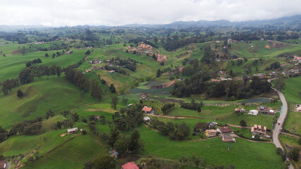 Fototapeta na wymiar Panoramic natural landscape municipality of San Pedrto de los Milagros, Antioquia Colombia, views from the air, drone photography
