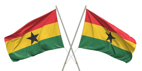 Isolated flags of Ghana on white background. 3D rendering