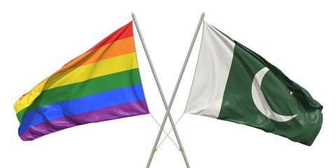 Flags of Pakistan and LGBTQ on white background. 3D rendering