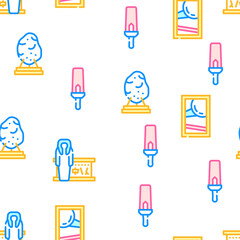 Museum Exhibits And Excursion Vector Seamless Pattern Color Line Illustration