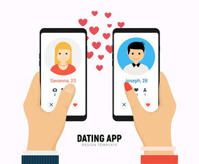 Dating app online mobile concept. Female male profile flat design. Couple match for relationship