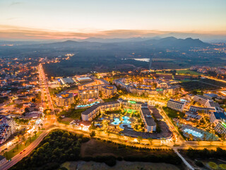 Fototapeta na wymiar Sa Coma Evening Photos from Drone Aerial Photos of Night in Sa Coma, Mallorca 