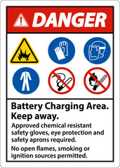 Danger Battery Charging Area Keep Away Sign On White Background