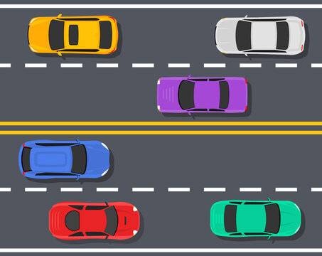 Car Bird View Aerial Vector Icon. Above Car On Highway Top View Vehicle Illustration