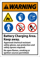 Warning Battery Charging Area Keep Away Sign On White Background