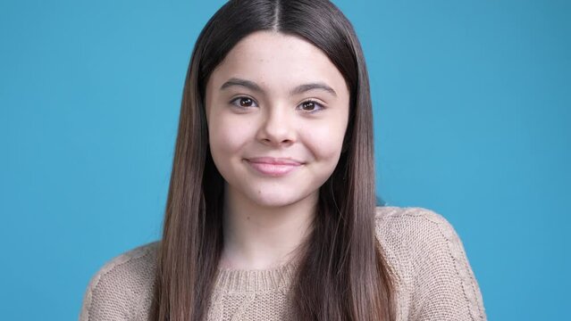 Teen lady portrait impressed unbelievable sale isolated blue color background