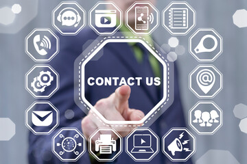 Concept of contact us (phone, email, mail, internet site). Customer service communication address...