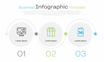 Set line Dating app online, Gift box and Greeting card. Business infographic template. Vector