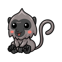 Cute little grey langur monkey cartoon sitting