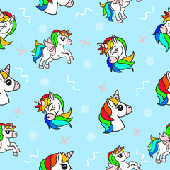 Fototapeta na wymiar Cute Animal Magical Unicorn Horse Seamless Pattern doodle for Kids and baby