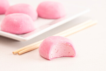 Pink Mochi Ice Cream on a White Background