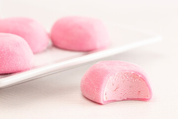 Pink Mochi Ice Cream on a White Background